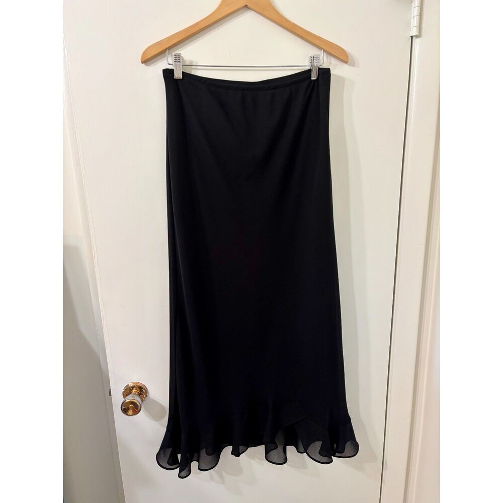MSK Womens Large Layered Elastic Waist Romantic Ruffle Trimmed Flowy Maxi Skirt